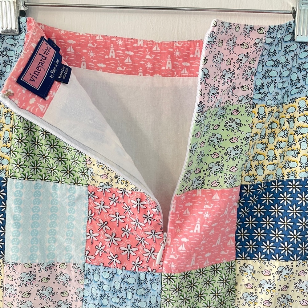 Vineyard Vines Patchwork Cotton Skirt Size 4 Coastal Preppy Quilted Look cottage - Picture 3 of 7